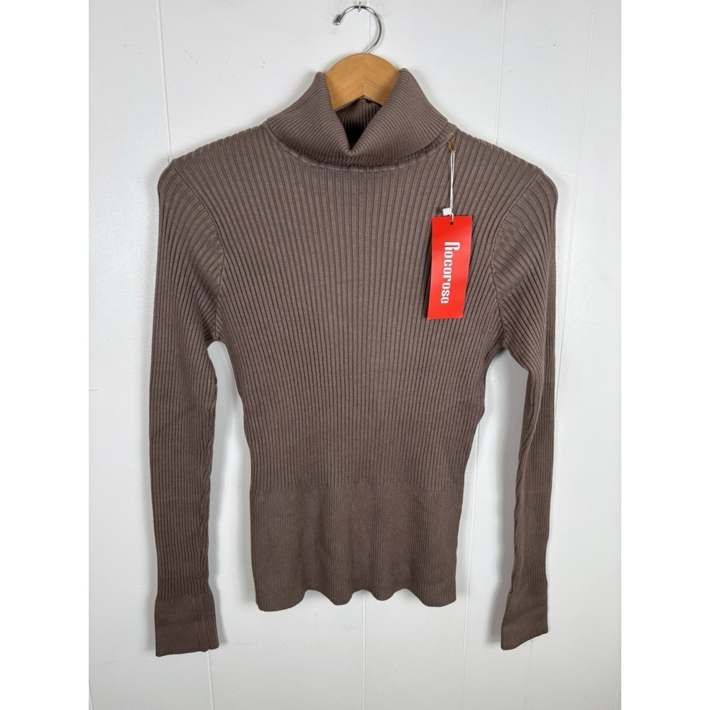 Rocorose Womens Size L Brown Ribbed Turtleneck Sweater Long‎ Sleeve Knit NEW